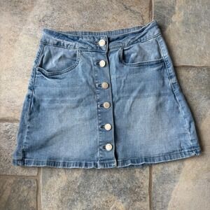 Y2K Mandee Button Front Denim Mini Skirt – Size‎ Small, Stretchy, Vintage Vibes